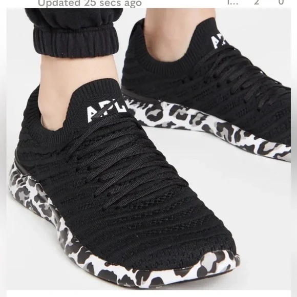 APL Women's Techloom Wave Slip On Running Sneaker Black White Leopard Sz 9 NEW - Picture 1 of 16